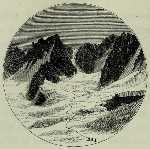 Eine Schwarzweiß-Radierung von einer schneebedeckten Bergkette mit einem Fluss, unter einem klaren Himmel, mit dem Text "Alpine Skiing in Switzerland" unten.