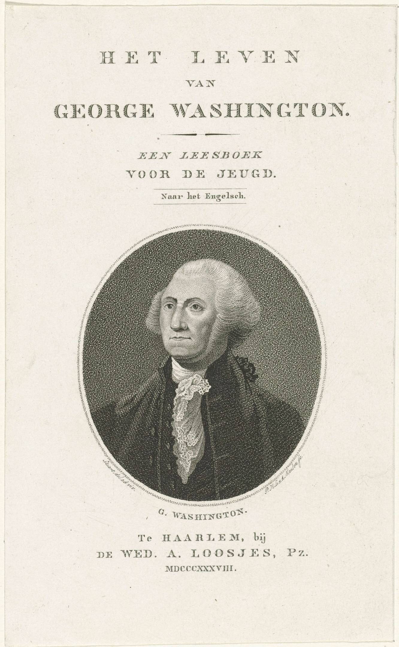 Porträt von George Washington auf Papier mit Text, der nach vorne zeigt, mit einem ernsten Gesichtsausdruck, trägt einen Anzug und eine Krawatte, zurückgekämmtes Haar sichtbar.