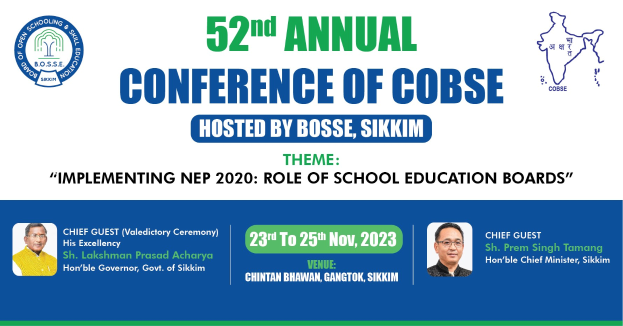 Werbung für die 52. Jahrestagung der COBSE, veranstaltet von Bosse Sikkim, mit zwei Personen und Veranstaltungseinzelheiten.