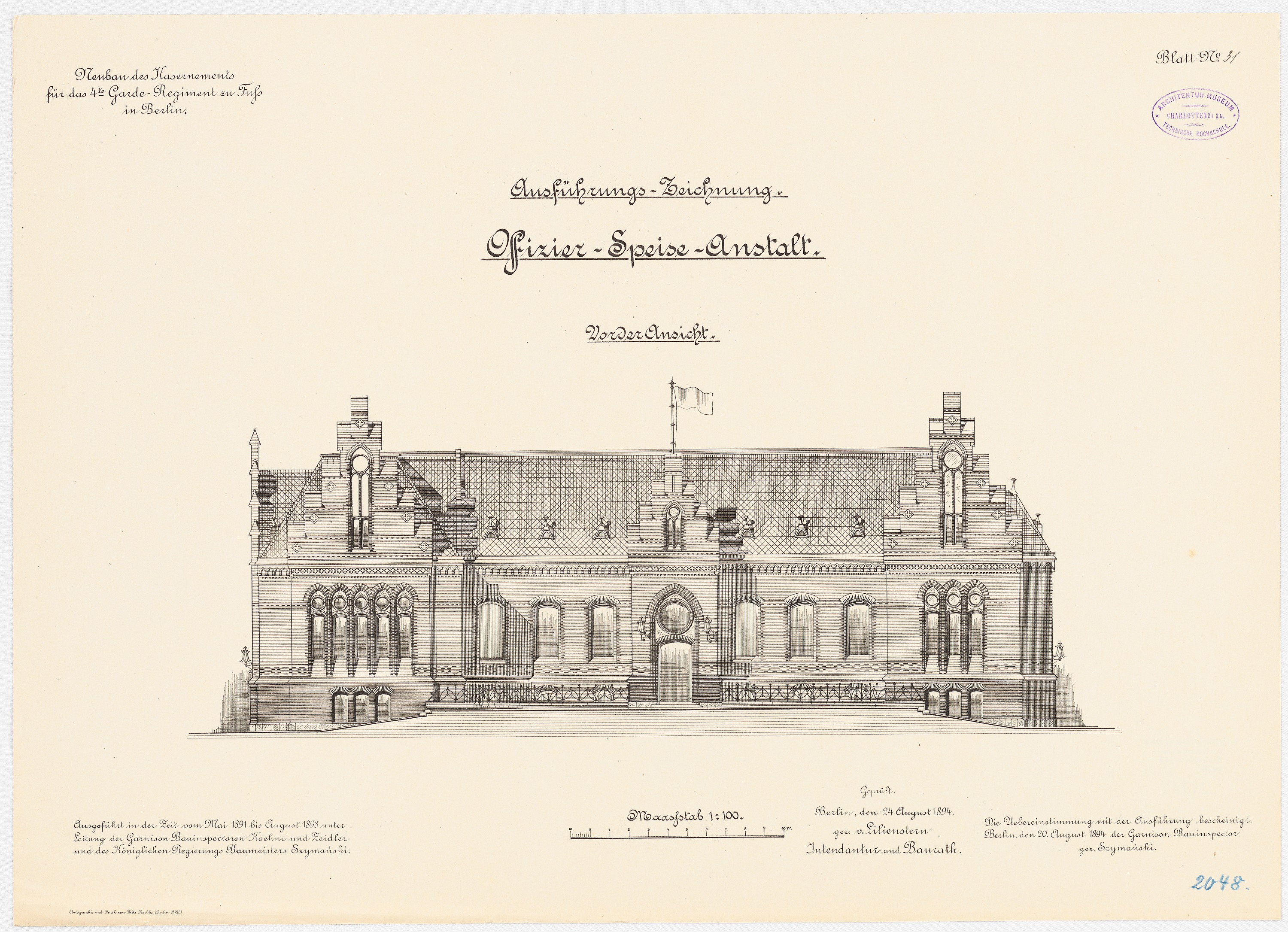 Eine Zeichnung des Hauptsaals des Deutschen Bundestages in Berlin, Deutschland, mit einer Flagge oben drauf, begleitet von beschreibendem Text.