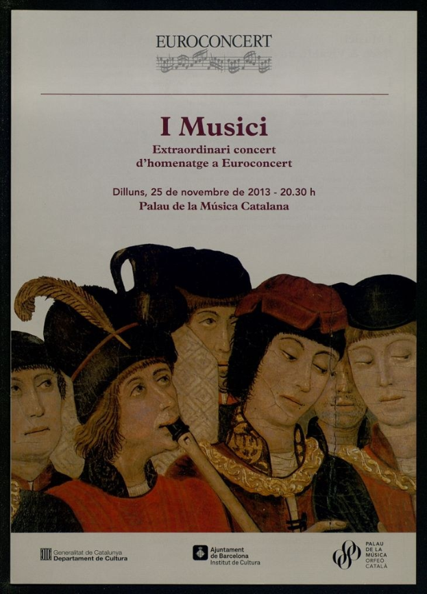 Konzertplakat mit einer Gruppe von Menschen, die Musikinstrumente spielen, mit Text zu den Konzertdetails.