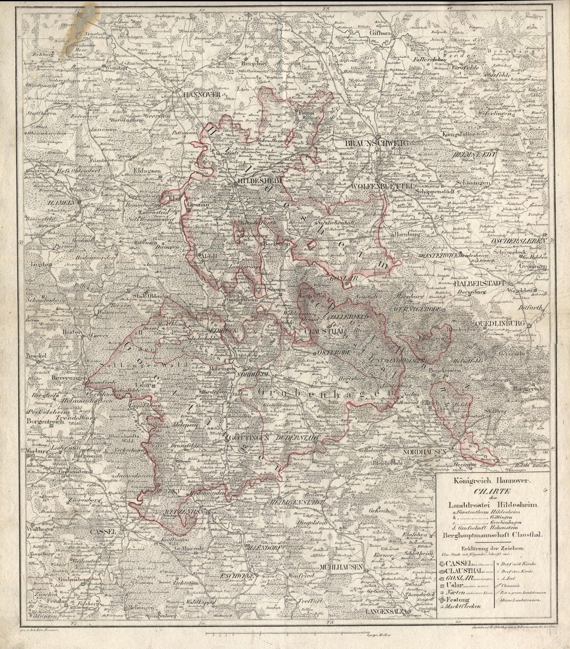Alte Deutschlandkarte mit schwarzem Rand und Text, zeigt detaillierte provinzielle Einteilungen.