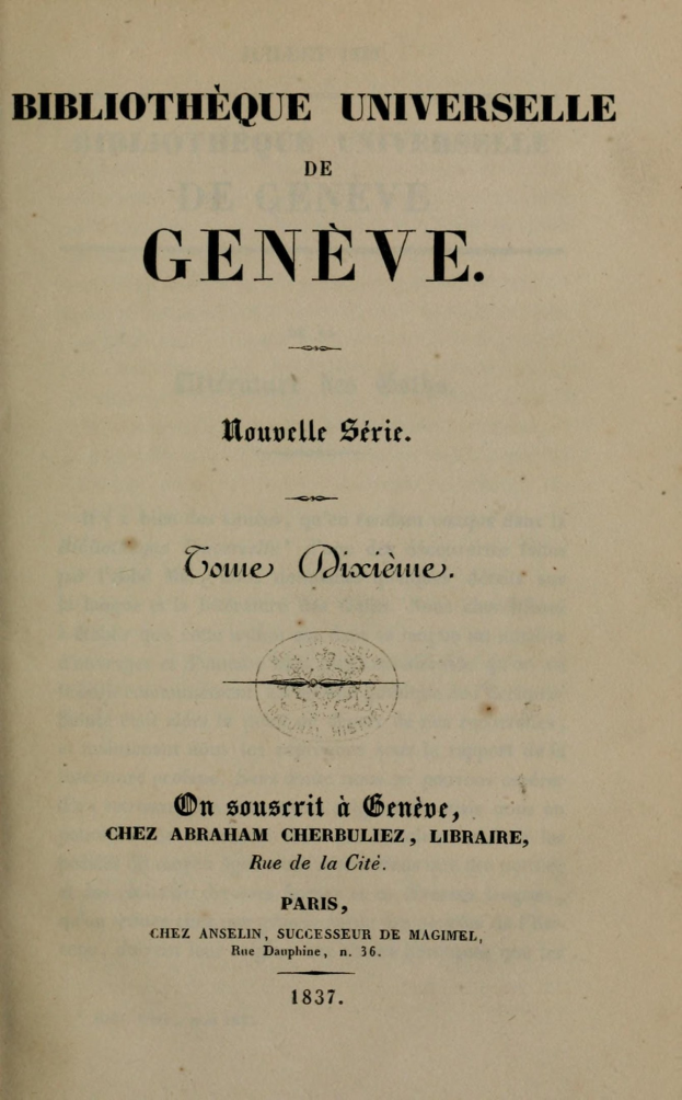 Altes Buch mit dem Titel 'Bibliothèque Universelle de Geneve' geöffnet
