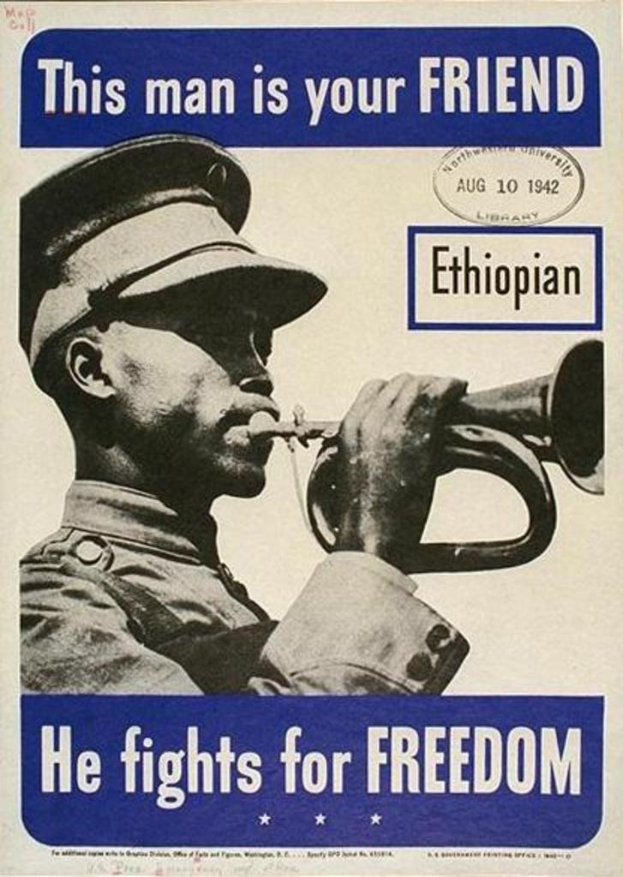 Ein Plakat mit einem Mann und der Aufschrift "Dieser Mann ist dein Freund" oben und "Er kämpft für die Freiheit" unten.