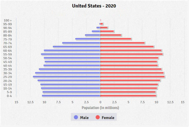 Ein Balkendiagramm, das den Prozentsatz der Menschen zeigt, die 2020 in den Vereinigten Staaten an Krebs diagnostiziert wurden, aufgeschlüsselt nach Altersklasse, mit zusätzlichen Informationen oben.