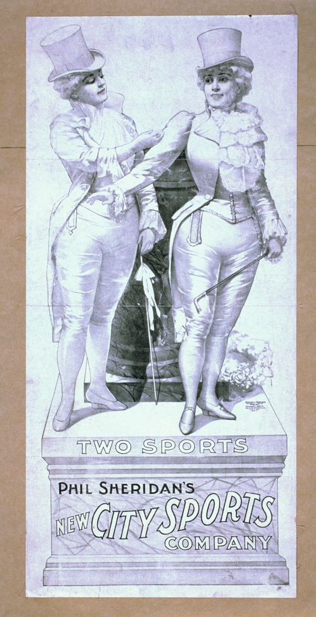 Plakat für die neue Stadt-Sportfirma von Phil Sheridan mit zwei Personen nebeneinander und Textbeschreibung.