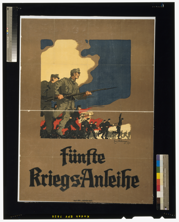 Ein gerahmtes deutsches Propagandaplakat, das eine Gruppe von uniformierten Soldaten zeigt, die Waffen halten und entschlossene Gesichter haben, wirbt für die deutsche Armee.