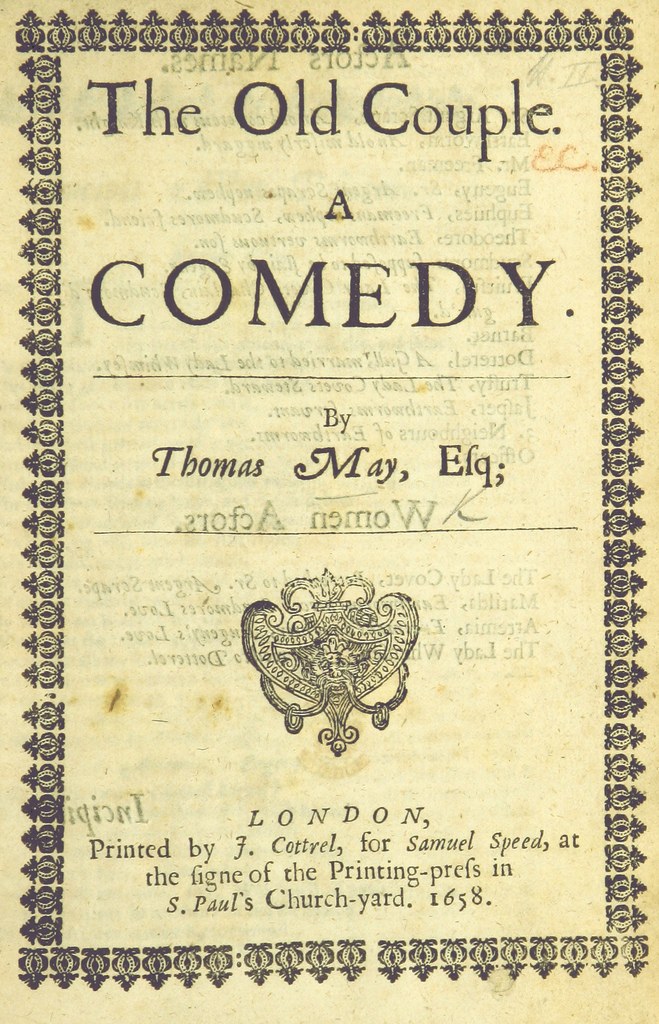 Cover eines alten Buches mit dem Titel "The Old Couple: A Comedy" und einem Logo auf dem Cover.