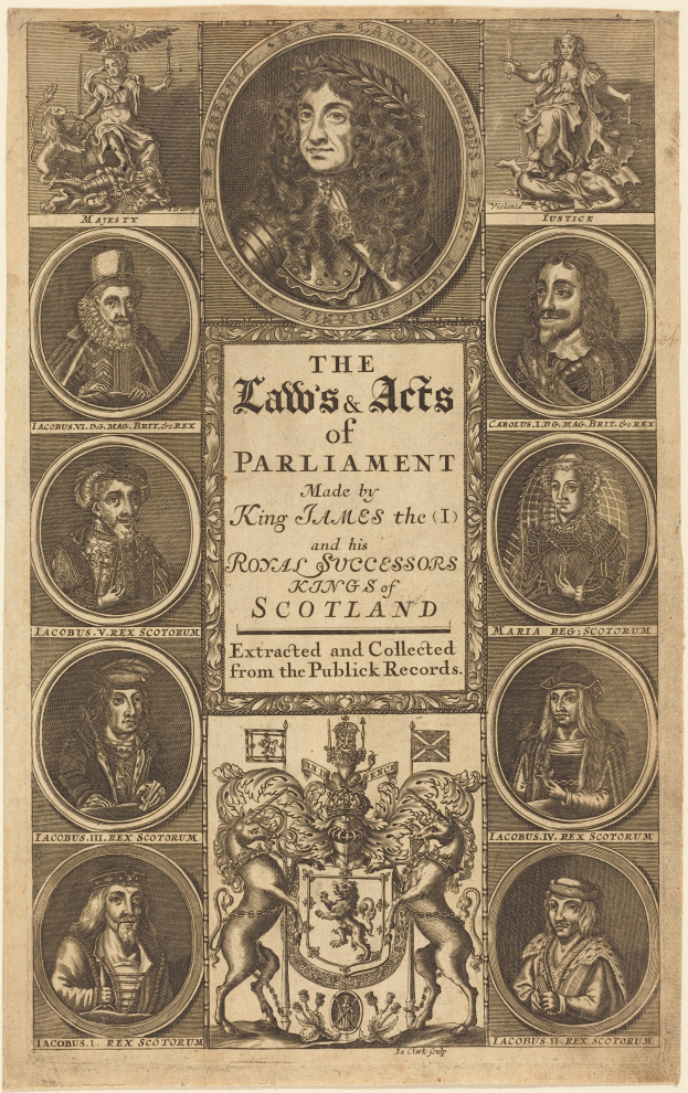 Ein Plakat mit einem hellblauen Hintergrund, einem dekorativen Rahmen und fetter Schrift, die "Das Gesetz und die Gesetze" lautet, mit lächelnden Menschen verschiedenen Alters, Geschlechts und Ethnien in formeller Kleidung, die direkt in die Kamera schauen.